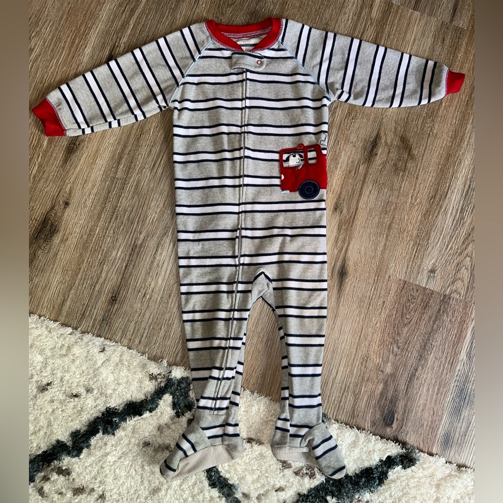 Carter's Gray and Red Striped Footie with Truck